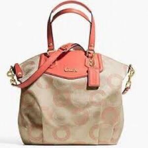 Coach Ashley Op Art W/Coral and Cream Tote Bag